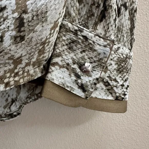 DKNY Top Women's XL Brown Snake Print Faux-Wrap Long Sleeve Semi Sheer Career - Picture 8 of 11